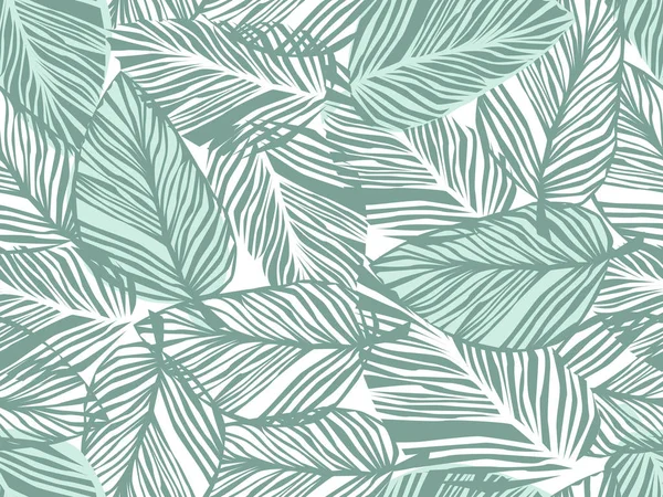 Motif tropical, feuilles de palmier fond floral vectoriel sans couture . — Image vectorielle