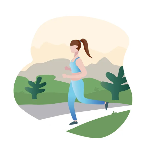 Dibujos Animados Corriendo Mujer Corriendo Naturaleza Ilustración Plana — Vector de stock