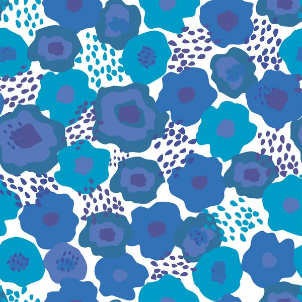 Beyaz zemin üzerine mavi çiçekler ile Seamless modeli. El çekilmiş kumaş, hediye paketi, duvar sanat tasarım.