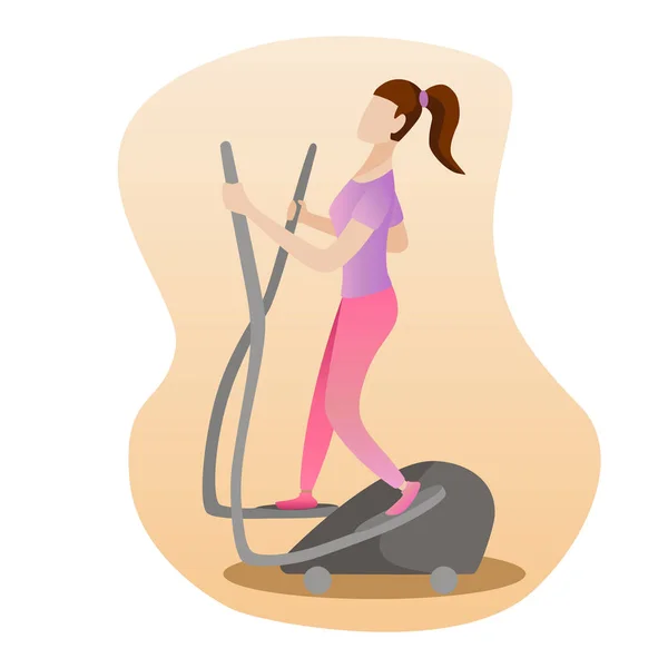 Concepto Fitness Ilustración Mujer Corriendo Máquina Elíptica Iconos Chica Fitness — Archivo Imágenes Vectoriales