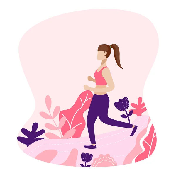 Fille Courir Dans Illustration Concept Forêt Fille Jogging Dans Parc — Image vectorielle