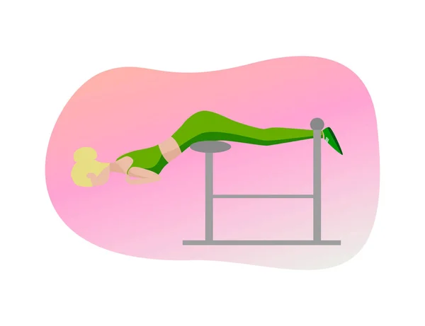 Exercícios desportivos. Treino de ginástica. Hiperextensão. Ilustração plana — Vetor de Stock