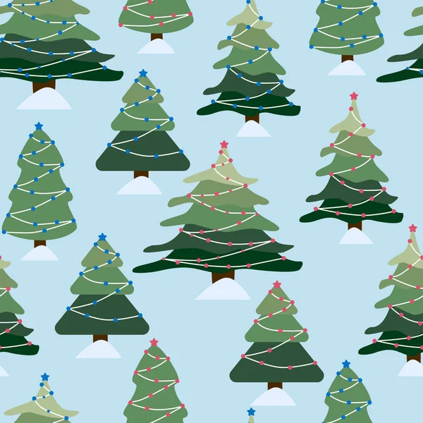 クリスマス冬森の風景 シームレスなパターンおよび背景 ベクトル図 — ストックベクタ