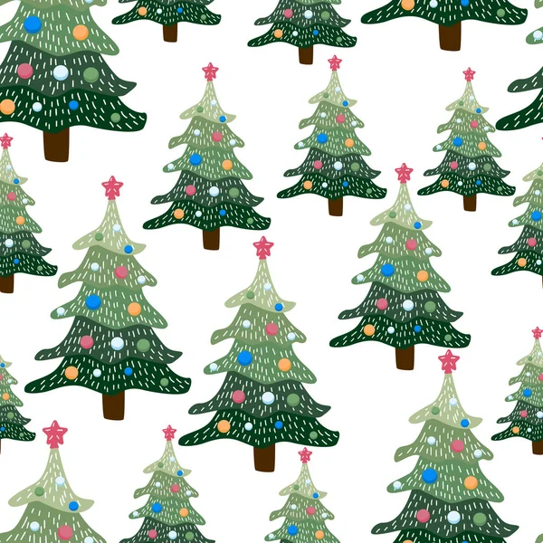 Christmas Winter Forest Landscape Seamless Pattern Background — Stock Vector