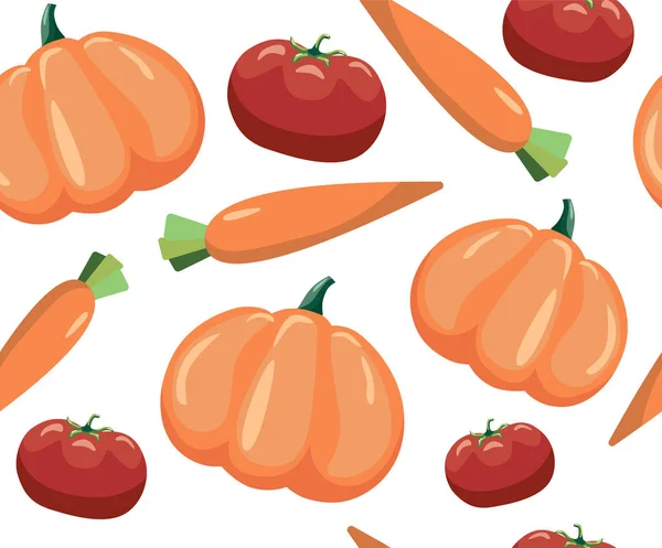 Бесшовный Рисунок Овощами Помидор Морковь Тыква Овощи Белом Фоне — стоковый вектор