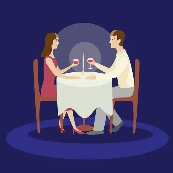 Romantikus Családi Vacsora Valentin Vacsora Lapos Vektoros Illusztráció — Stock Vector