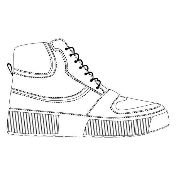 男鞋高顶运动鞋孤立 男男季鞋图标 技术草图 鞋类向量例证 — 图库矢量图片