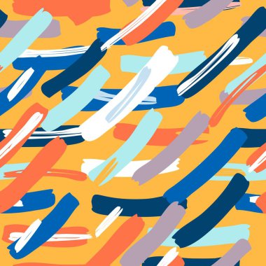 Vektör seamless modeli ile elle çizilmiş fırça vuruşları ve el boyalı çizgili