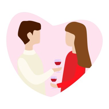 Kupalar elinde tutan aşık çift ve konuşmak. Gösterim amacıyla Sevgililer s günü tebrik kartı