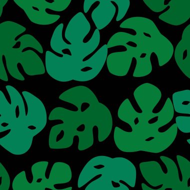 Sorunsuz yaprakları desen. Monstera siyah arka plan üzerine bırak.