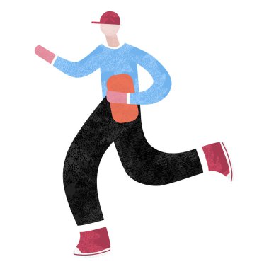 Hızlı teslimat. Adam elinde bir kutu ile çalışır.