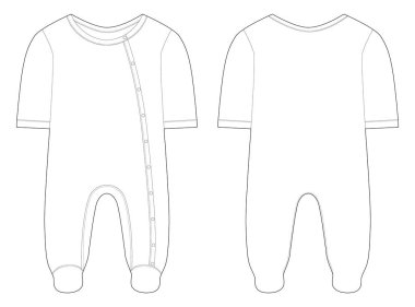 Bebek çocuklar ve kızlar için Sleepwear. Teknik çizim.