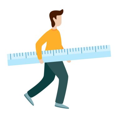 Man hold measurement ruler Flat vector illustration clipart