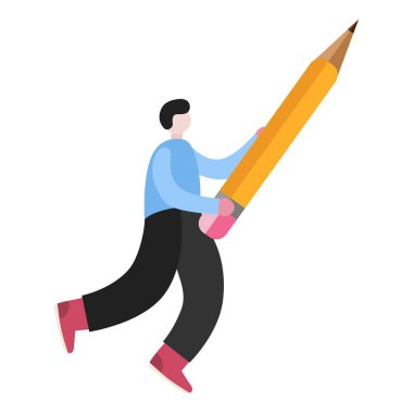 Adam kalem tutun. Düz vektör izole illüstrasyon