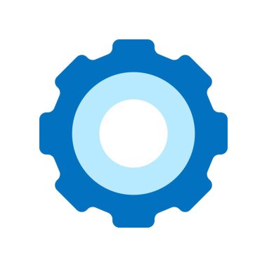 Mavi piktogram, dişli simgesi. Basit düz tasarım. Düz vektör çizim