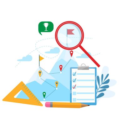 Planlama konsepti. Başarı, kariyer, hedefe ulaşan, motivasyon, büyüme, liderlik.