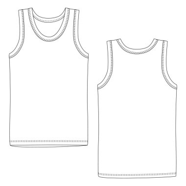 Erkek yelek iç çamaşırı. Ön ve arka görünümlerde beyaz tank üst. T-shirt boş şablonları.
