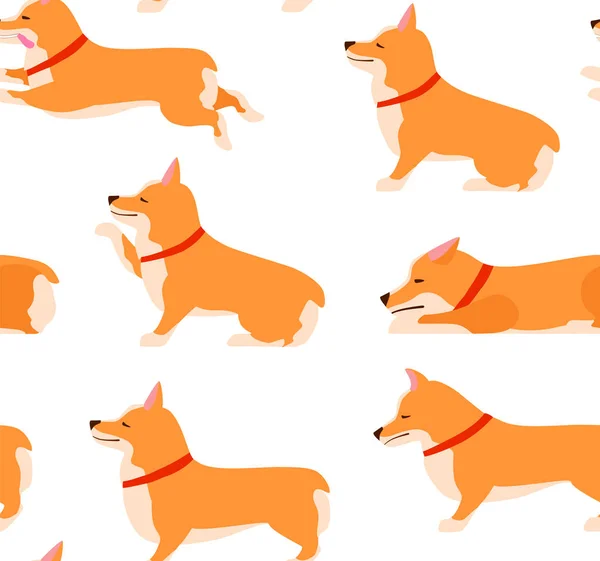 Set of poses and emotions dog seamless pattern. Welsh Corgi Set.
