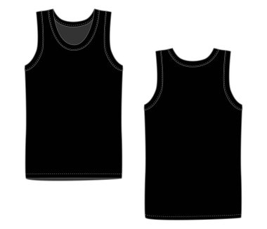 Men black vest underwear. White tank top in front and back views. clipart