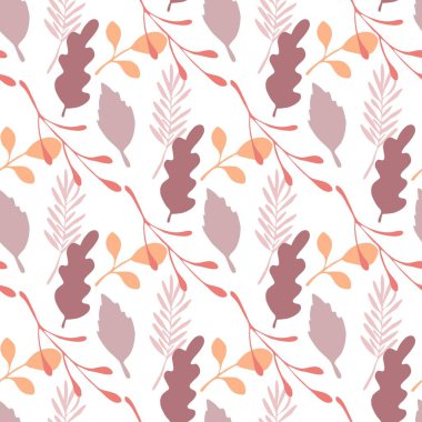 Sonbahar yaprakları ve dalları vektör Dikişsiz desen beyaz arka plan üzerinde.