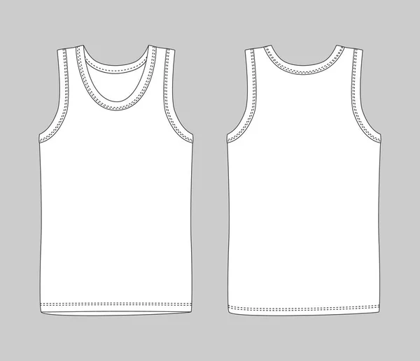 Men vest underwear. White tank top in front and back views. — Stock Vector