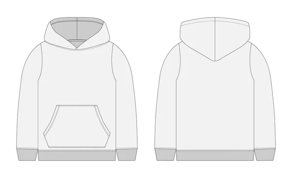 Technische schets voor mannen grijze hoodie. Model sjabloon Hoody. — Stockvector