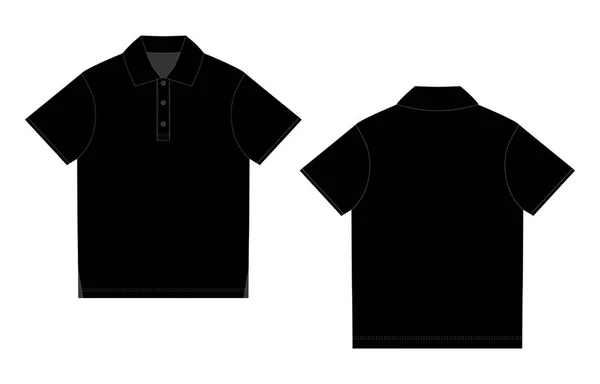 Vorlage für das Design eines schwarzen Polo-T-Shirts. Vektor vorne und hinten. — Stockvektor