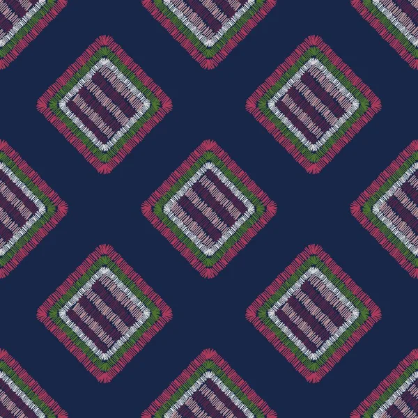 Абстрактная вышивка ковровой геометрической плитки бесшовный узор . — стоковый вектор