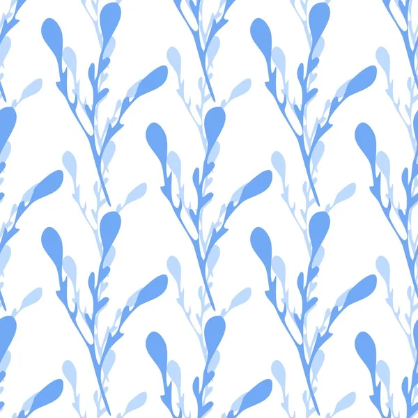 冬の枝シームレスパターン。ブルーリーフブランチの背景. — ストックベクタ