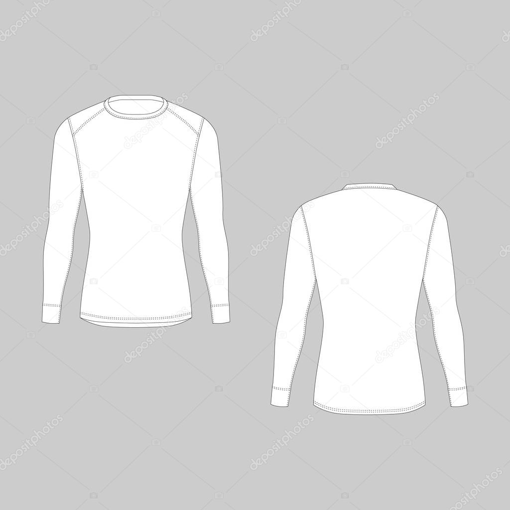 Download Men Winter Thermal Underwear In Front And Back Views Blank Templates Of Long Sleeve T Shirt Isolated Male Sport Rash Guard Apparel Sample Technical Illustration Premium Vector In Adobe Illustrator Ai