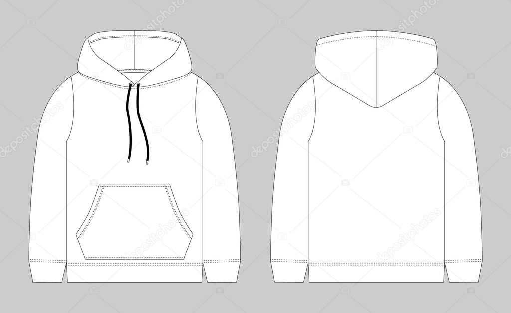 Technical sketch for men hoodie. Mockup template hoody.