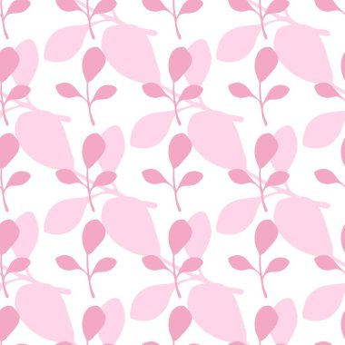 Pembe beyaz arka planda vektör Dikişsiz desen yaprakları. Zemin düz stil
