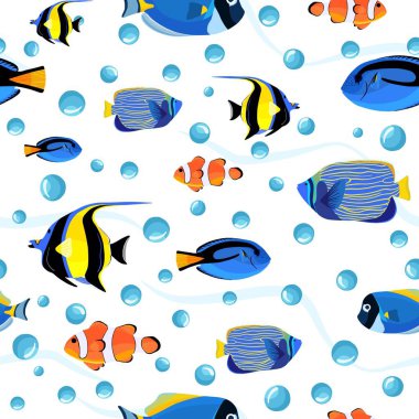 Sevimli çocuklar sualtı arka plan. Denizaltı balık Dikişsiz desen
