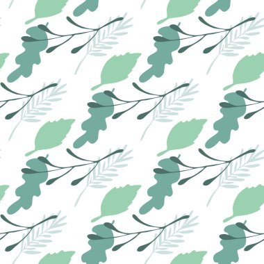 Dalları ve beyaz arka planda Dikişsiz desen yaprakları.