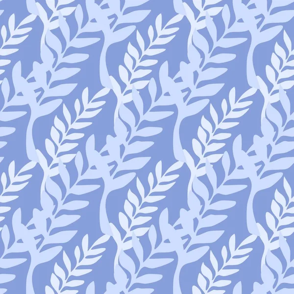 Abstract leaf branch backdrop. Blue branches seamless pattern.