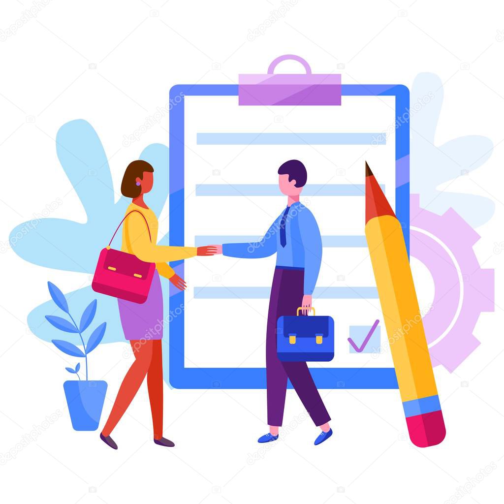 Concept shaking hands after signing contract illustration