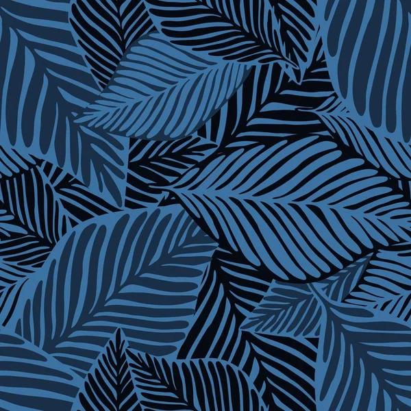 Abstraktní modrá džungle v bezproblémovém tisku. Exotická rostlina. Tropický vzor — Stockový vektor