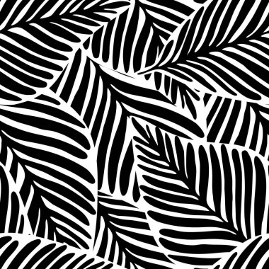 monokrom Jungle geometrik dikişsiz desen. Egzotik bitki.