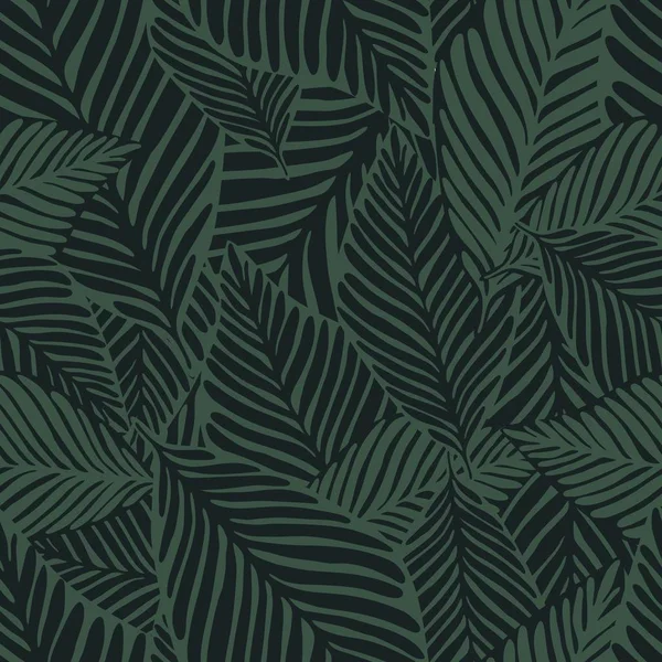 Impresión abstracta de la selva verde oscura. Planta exótica. Patrón tropical , — Vector de stock