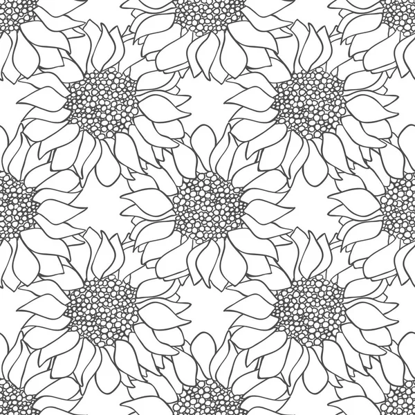 Sunflowers flowers seamless pattern in black and white colors.