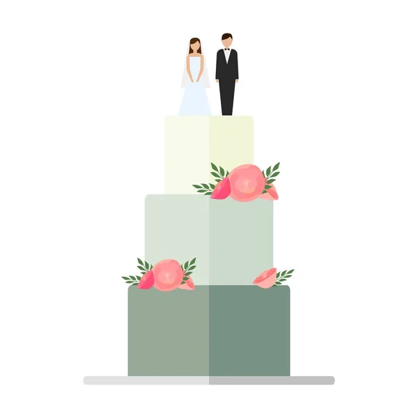 Свадебные торты с цветочным декором изолированы на белом фоне . — стоковый вектор