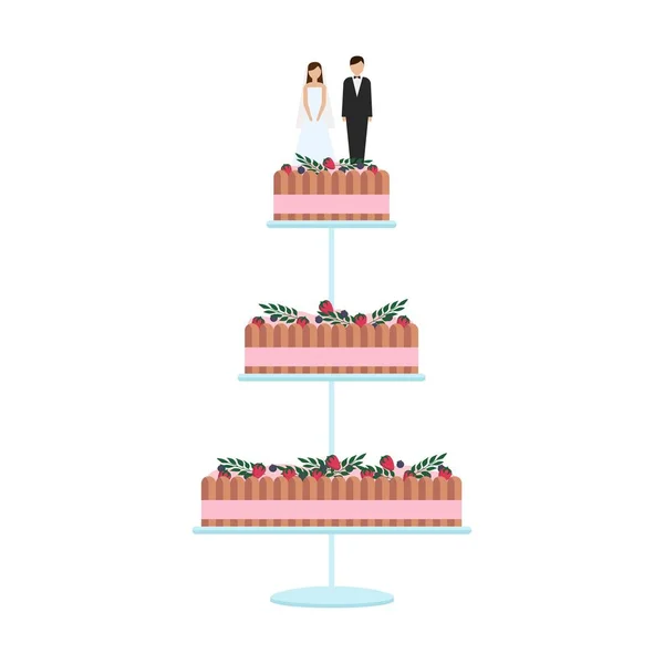 Vynikající svatební koláče s květinovými dekorace izolované na bílém pozadí. — Stockový vektor