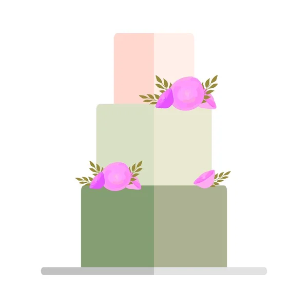 Pastel de boda con arcos y toppers novia y novio — Vector de stock