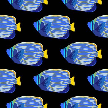 İmparator melek balığı sorunsuz desen. Pomacanthus imperator illüstrasyon