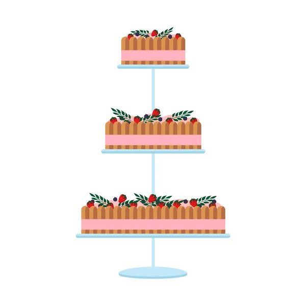 Милые свадебные торты с цветочным декором изолированы на белом фоне . — стоковый вектор