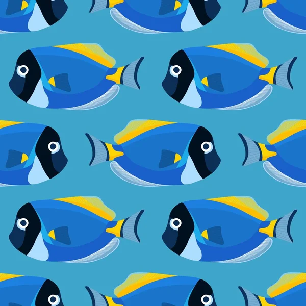 Puder blau tang Fisch nahtlose Muster. Akanthurus-Doktorfisch — Stockvektor