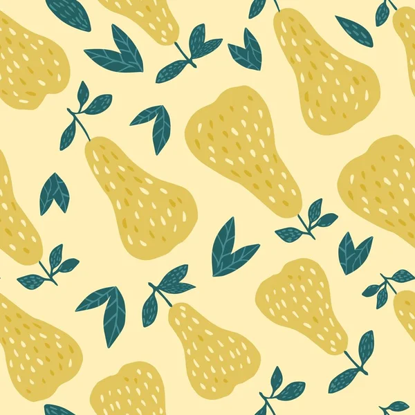 Süße gelbe Birne nahtlose Muster. Lustiges Design — Stockvektor