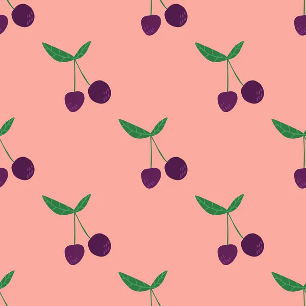체리 열매와 잎 원활한 패턴 일러스트 — 스톡 벡터