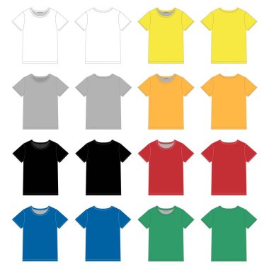 Unisex siyah t-shirt tasarım şablonu ayarlayın. Ön ve arka