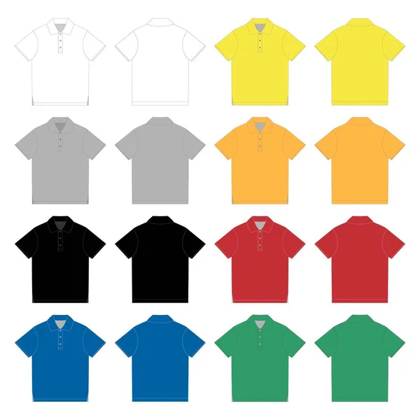 Uppsättning av Polo t-shirt designmall. Teknisk skiss unisex Polo t shirt — Stock vektor